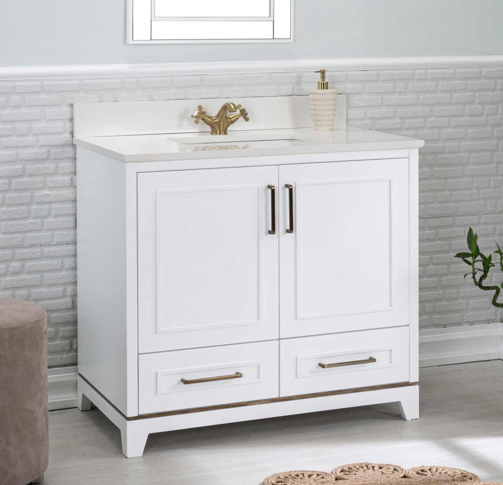 Albia Collection 36" Bathroom Vanity With Sink, Mirror, Countertop, White