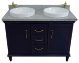 49" Double Vanity, Blue Finish With Gray Granite And Round Sink