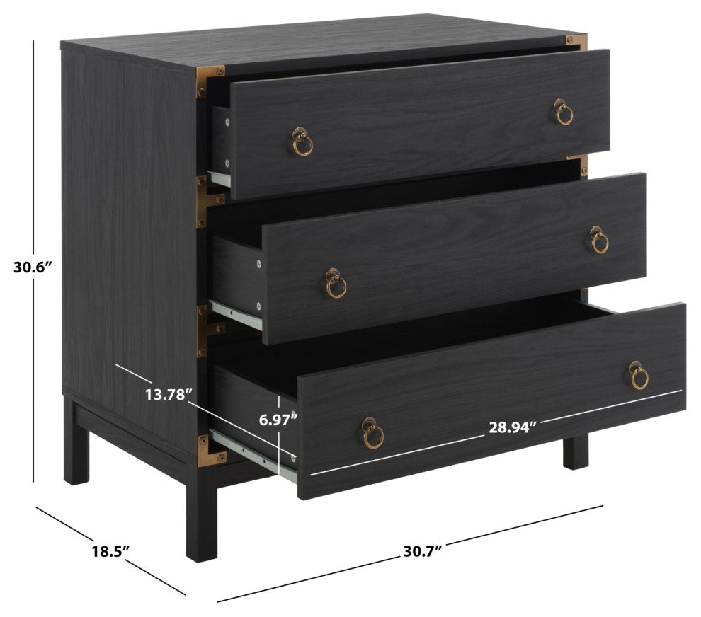 Safavieh Galio 3 Drawer Chest, Black/Gold