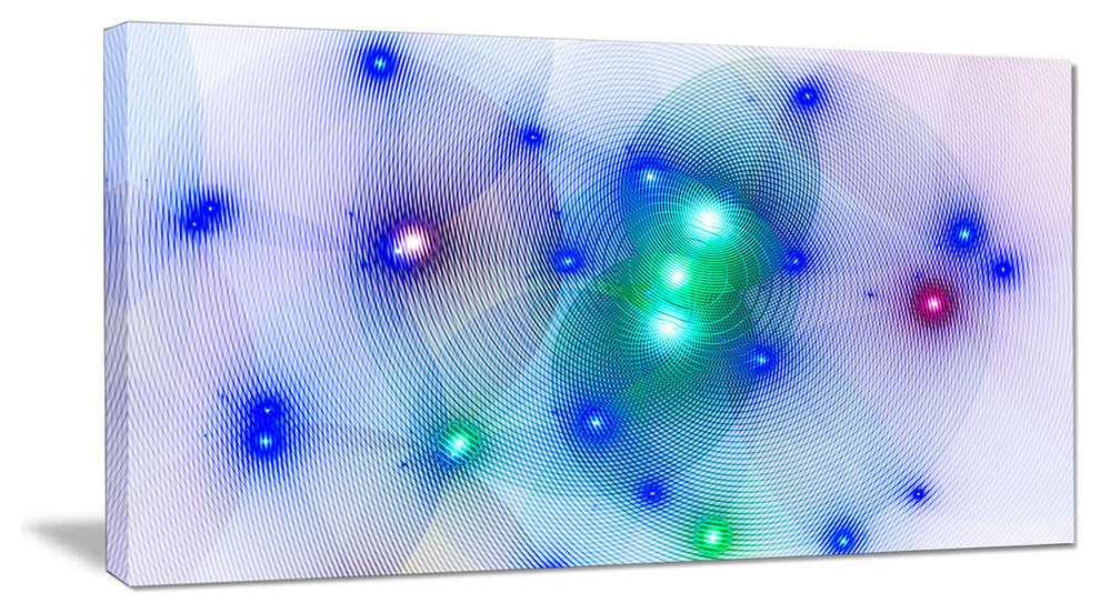 Blue Fractal Lights in Fog, Oversized Abstract Canvas Art Print, 60x28