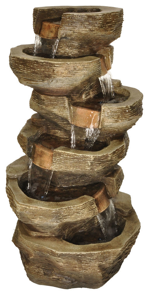 Zenvida Tiered Rock Waterfall Outdoor Garden Fountain, 39"