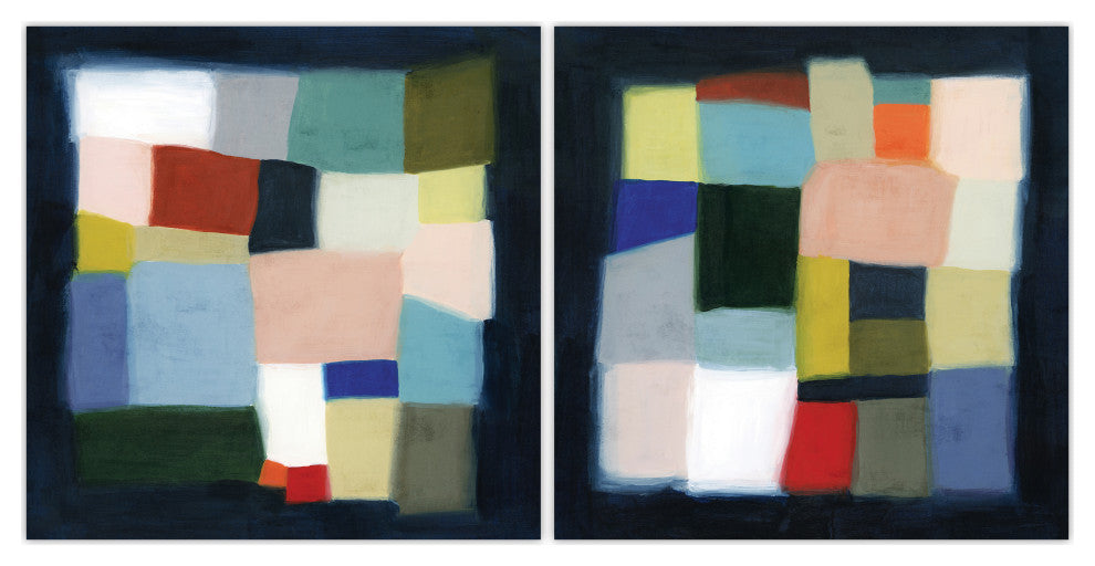 "Chromatic Cube I&II" Frameless Reverse Printed Tempered Glass Wall Art Set of 2