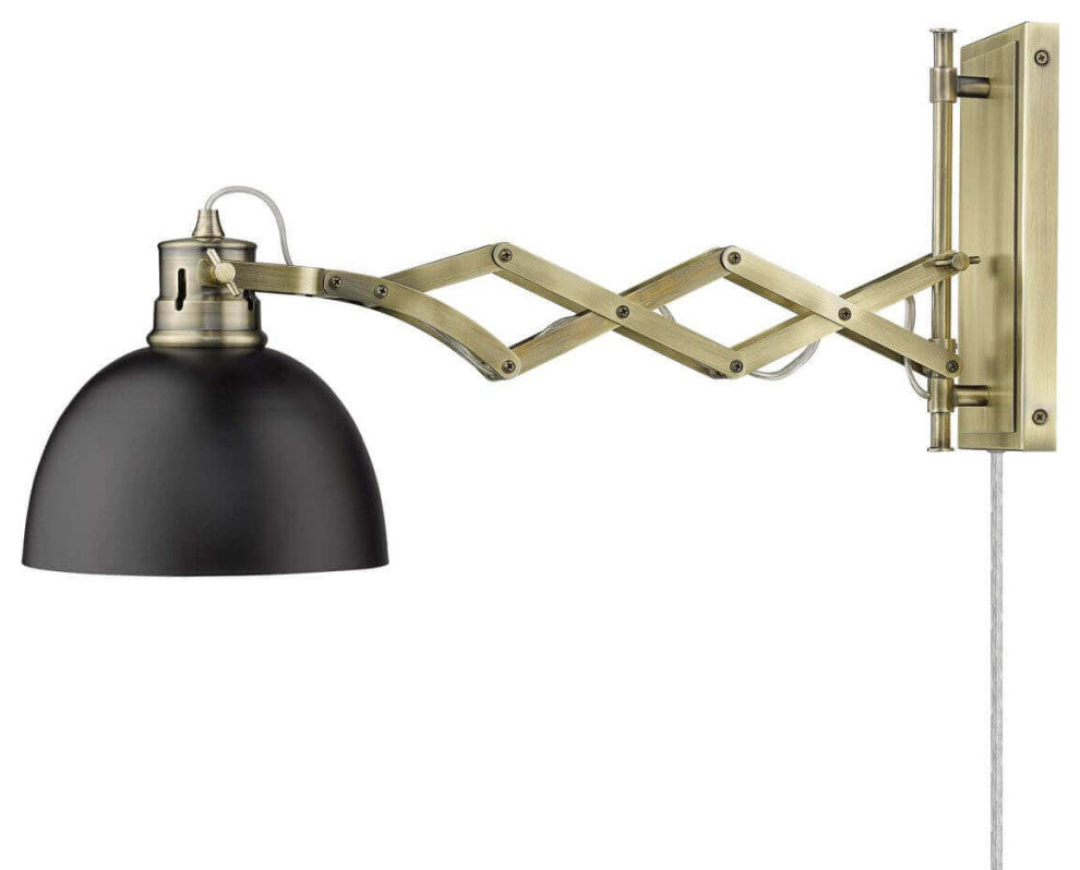 10" Tall Articulating Wall Sconce, Aged Brass, Matte Black