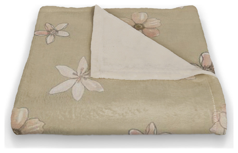 Florals On Tan 50 x 60 Coral Fleece Blanket