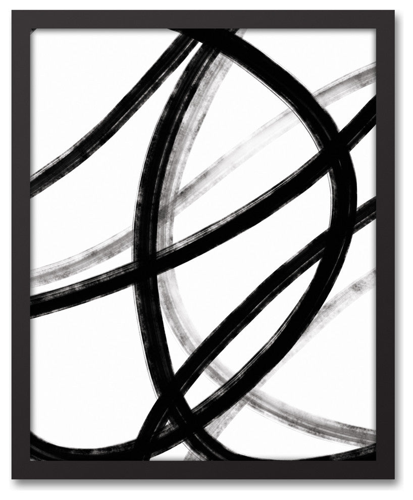Loops Black and White Abstract 16x20 Black Framed Canvas