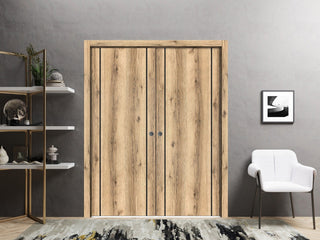 French Double Pocket Doors 36 x 84 | Planum 0017 Oak with  | Kit Trims Rail