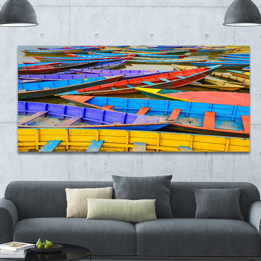 Old Colorful Sailboats in Lake, Large Boat Canvas Art Print, 60"x28"