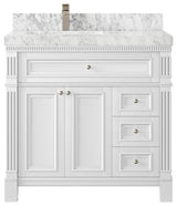 Paris 36" Left Offset Bathroom Vanity, White 2" Carrara Marble