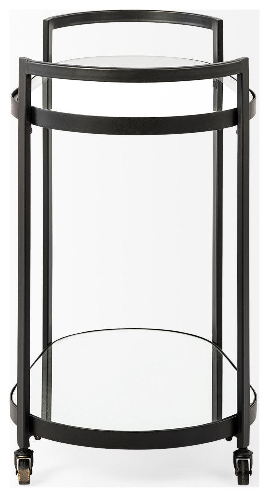 Eleonore Black Metal w/ Two-Tier Mirrored Shelves Bar Cart