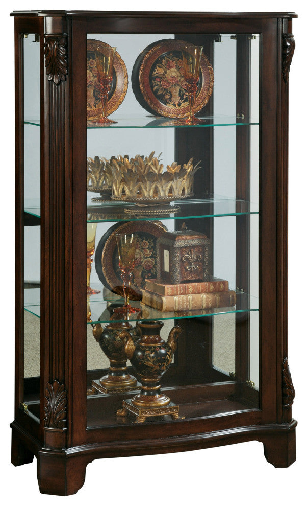 Distinguished Carved 3 Shelf Curio Cabinet in Cherry Brown by Pulaski Furniture