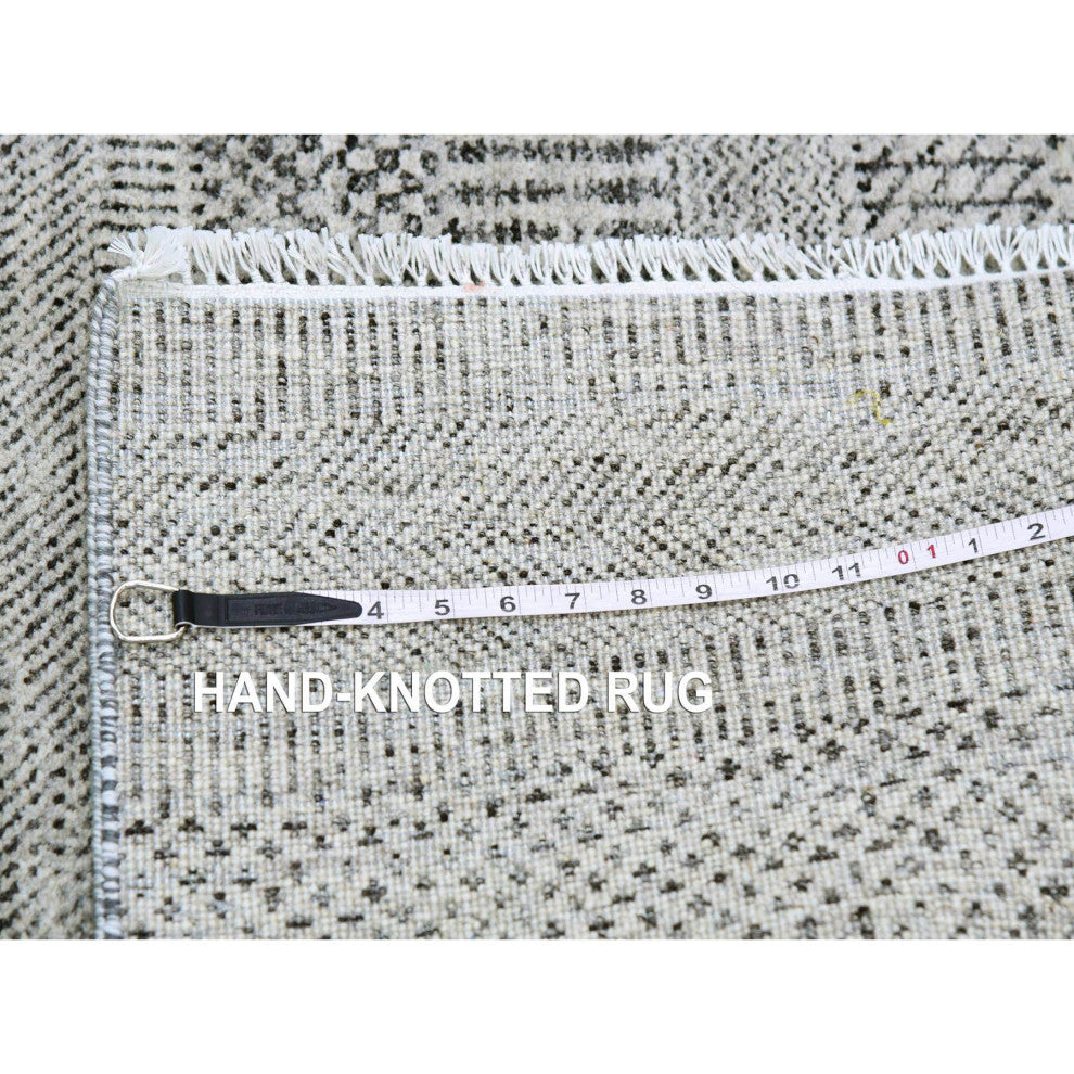 Power Gray Grass Design Hand Knotted Undyed Organic Wool Runner Rug, 2'7"x8'