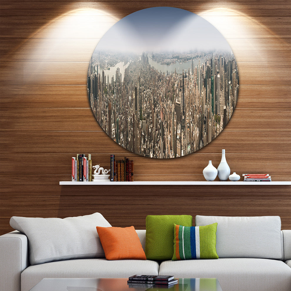 Nyc 360 Degree Panorama, Cityscape Photography Round Metal Artwork, 11"
