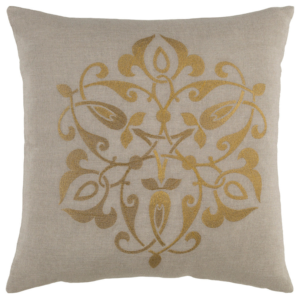 Surya Ravati RV-002 20"x20" Pillow Cover, Metallic/Gold/Light Gray