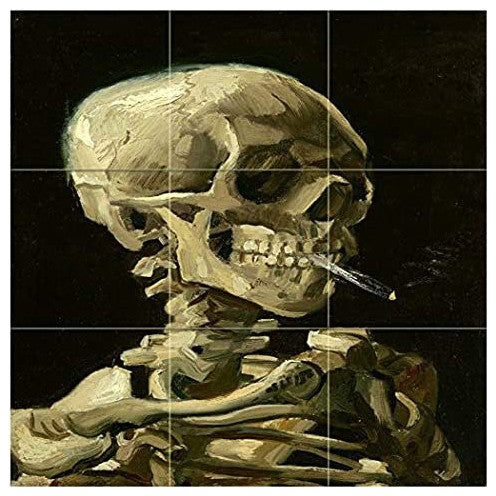 Tile Mural Skull of a Skeleton with Burning Backsplash 6" Ceramic Glossy