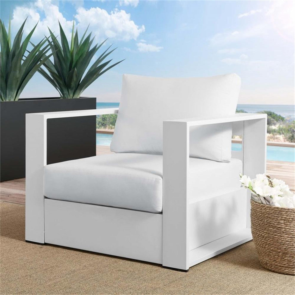 Tahoe Outdoor Patio Powder-Coated Aluminum Armchair, White White