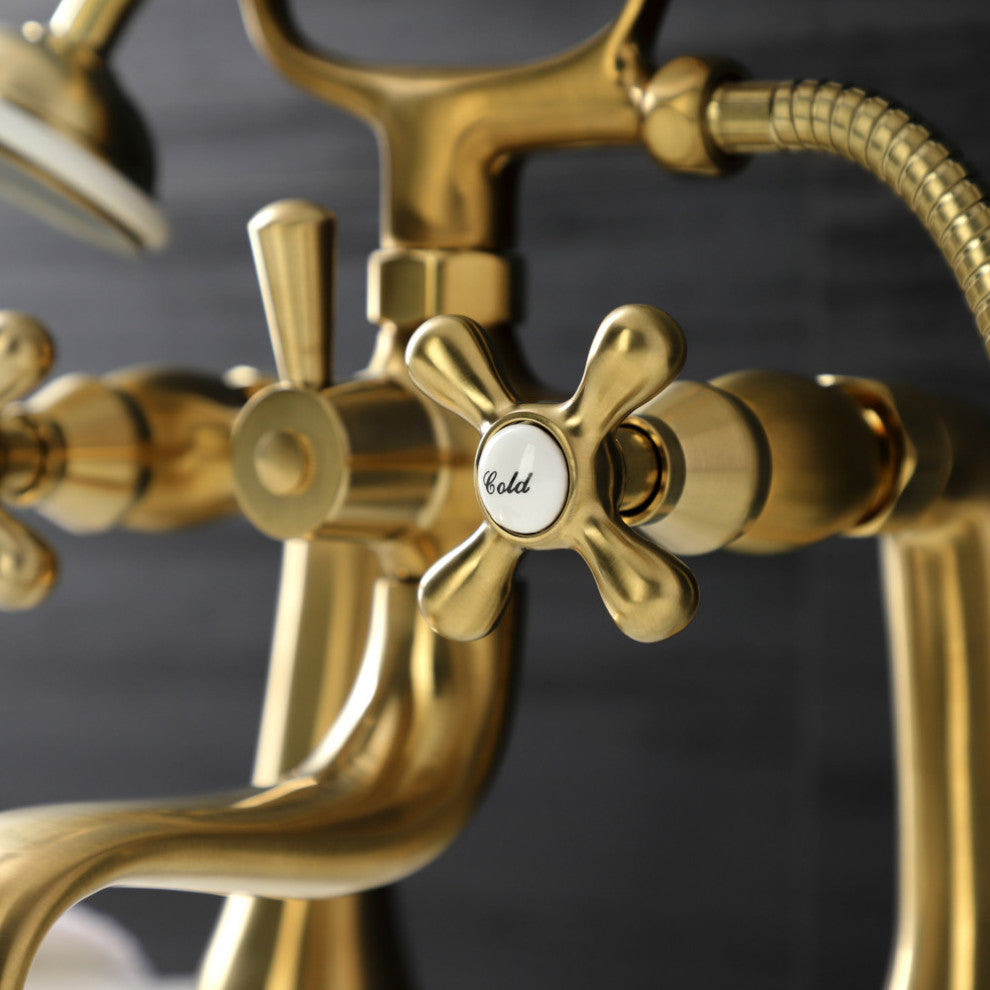 KS228SB Deck Mount Clawfoot Tub Faucet With Hand Shower, Brushed Brass