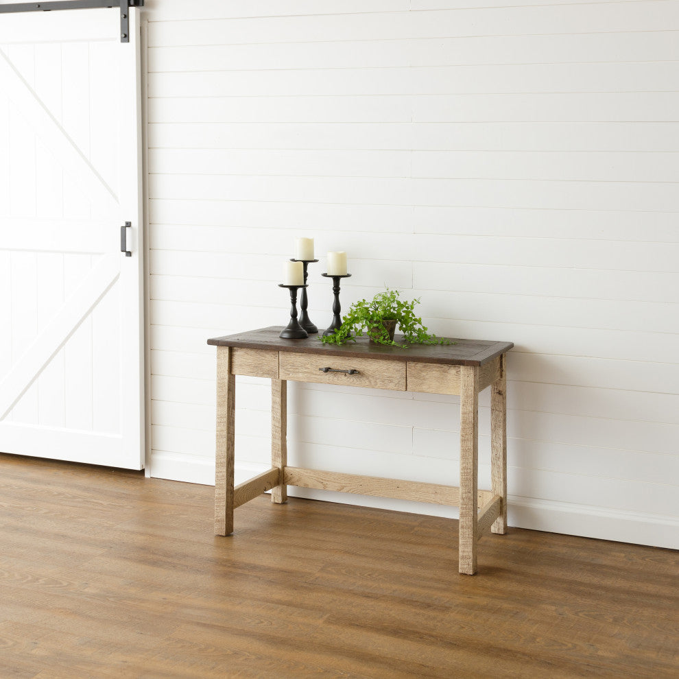 Rustic Writing Table, White With Van Dyke Brown Glaze and Rich Tobacco