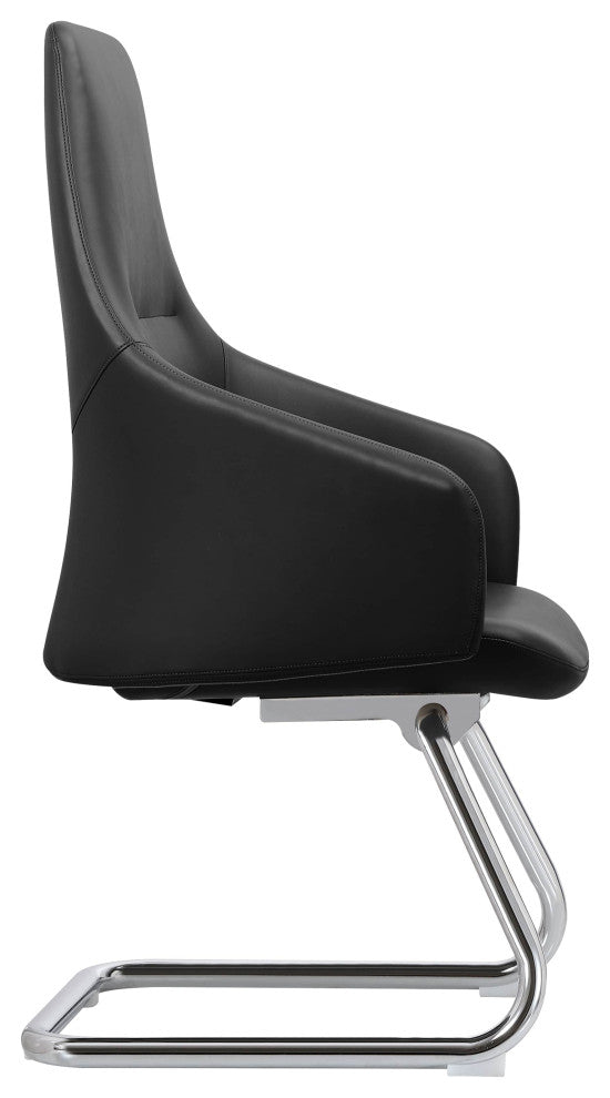 LeisureMod Celeste Leather Conference Office Chair With and Armrest, Black