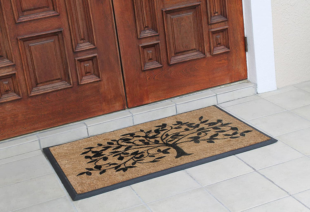A1HC Natural Coir/Rubber Door Mat, 30x48, Thick Durable, Black/Beige