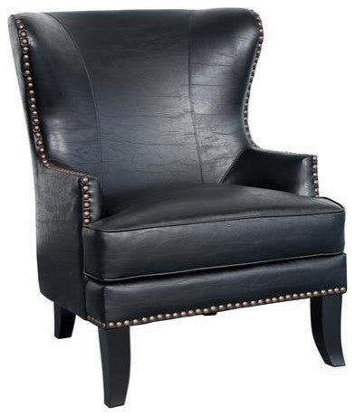Porter Designs Grant Wingback Crackle Leather Accent Chair with Nailhead - Black