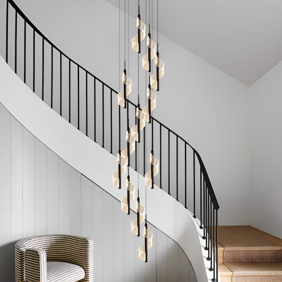 Bonassola | Exceptional Long Spiral LED Pendant Chandelier, Black, 6pcs