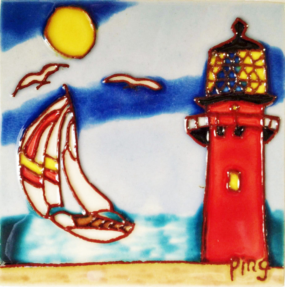 4x4" Lighthouse Art Tile Ceramic Drink Holder Coaster
