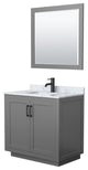 36"SGL Bathroom Vanity Dark Gray, Carrara Countertop, Sink, Black Trim,34"Mirror