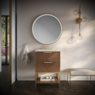 Diamond 24" Bath Vanity, Walnut/Satin Brass, 24", White Quartz Top
