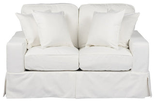 Box Cushion Slipcovered Loveseat, Stain Resistant Performance Fabric, White