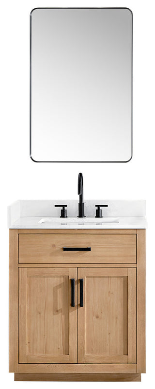 Gavino Vanity with Grain White Composite Stone Top, Light Brown/Matte Black, 30", with Mirror