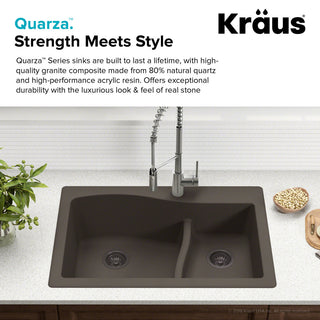 Kraus KGD-442 Quarza 33" Dual Installation Double Basin Composite - Grey