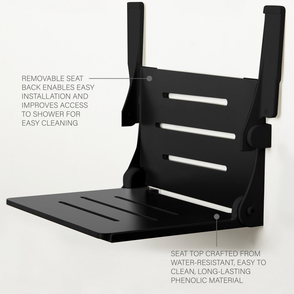 Seachrome Silhouette Comfort Shower Seats with Arms, Matt Black Seat