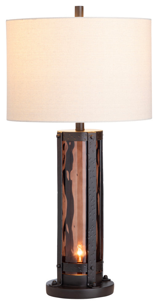 32.5"H Amber Glass Table Lamps With White Drum Shade, Set of 2