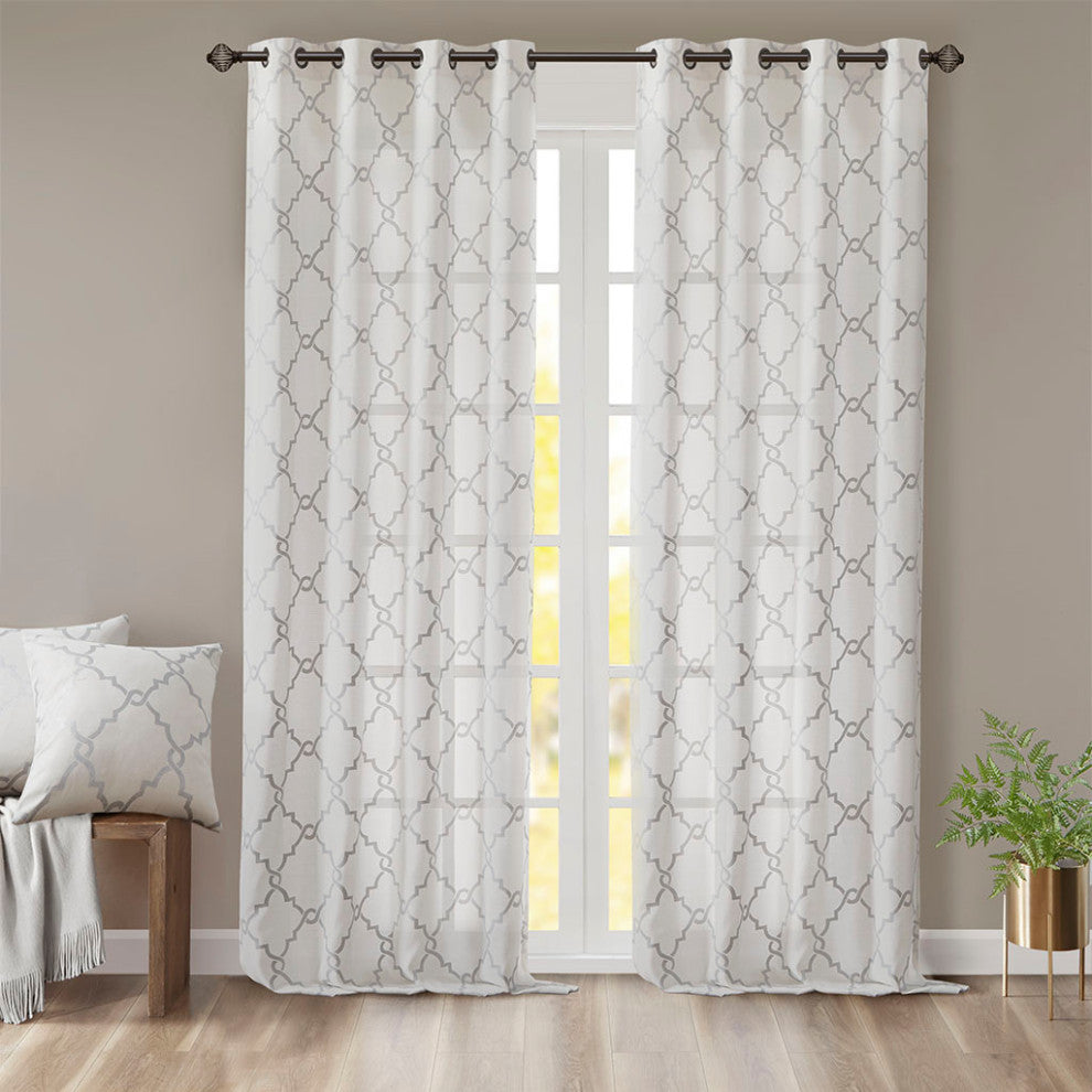 Madison Park Saratoga Fretwork Print Grommet Top Window Curtain Panel, Ivory