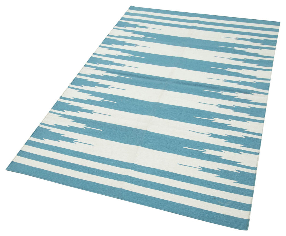 Rug N Carpet - Handmade Wool 3' 5'' x 5' 5'' Geometric Dhurrie Kilim Rug