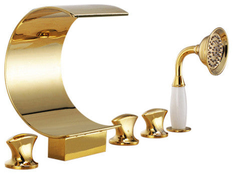 Siena Luxurious Deck Mounted Gold Waterfall Faucet With Hand Shower