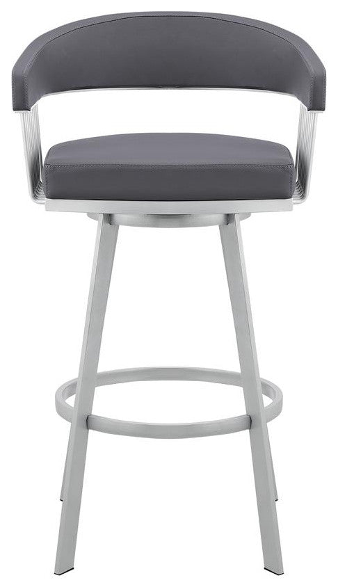 Bronson 29 Slate Grey Faux Leather and Silver Metal Bar Stool