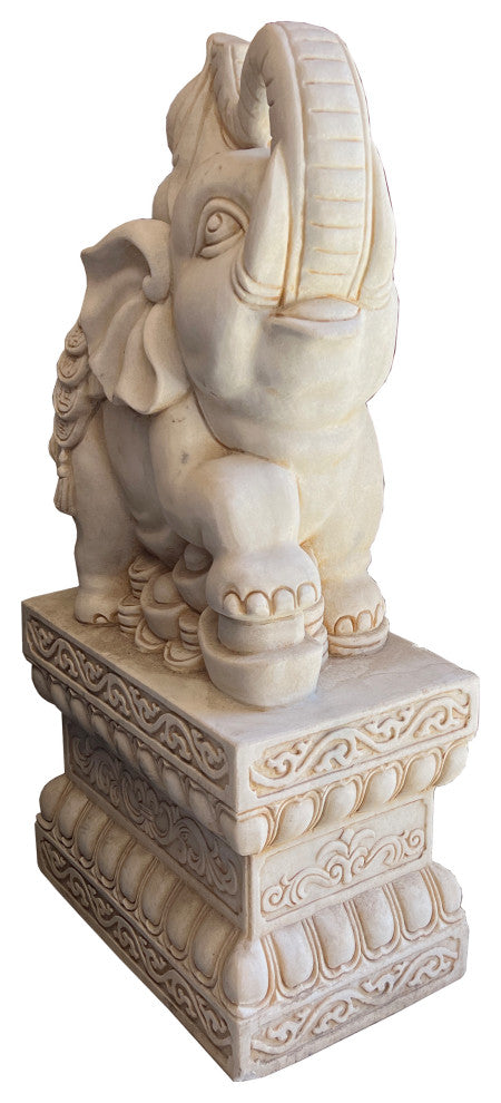 Chinese Pair White Marble Stone Fengshui Elephant Trunk Up Statues Hcs7637
