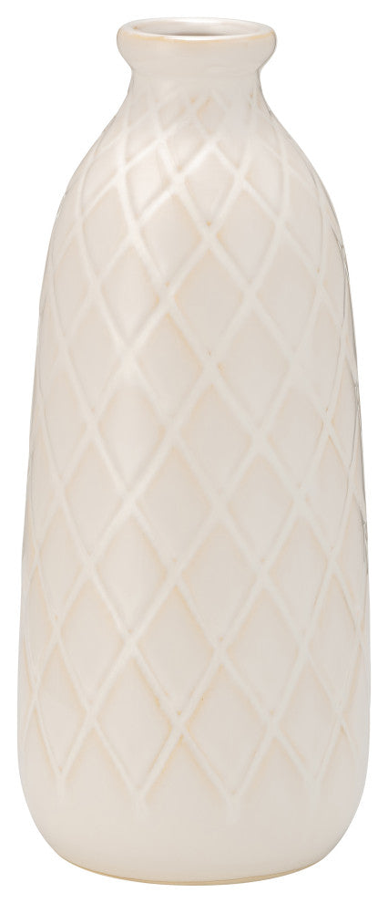 Ceramic 12" Plaid Textured Vase, Beige