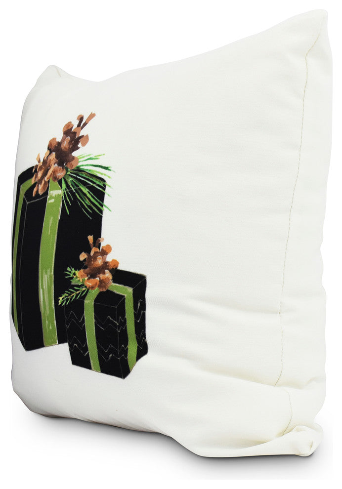 Nature's Gift Holiday Print Decorative Outdoor Throw Pillow, Black, 16"