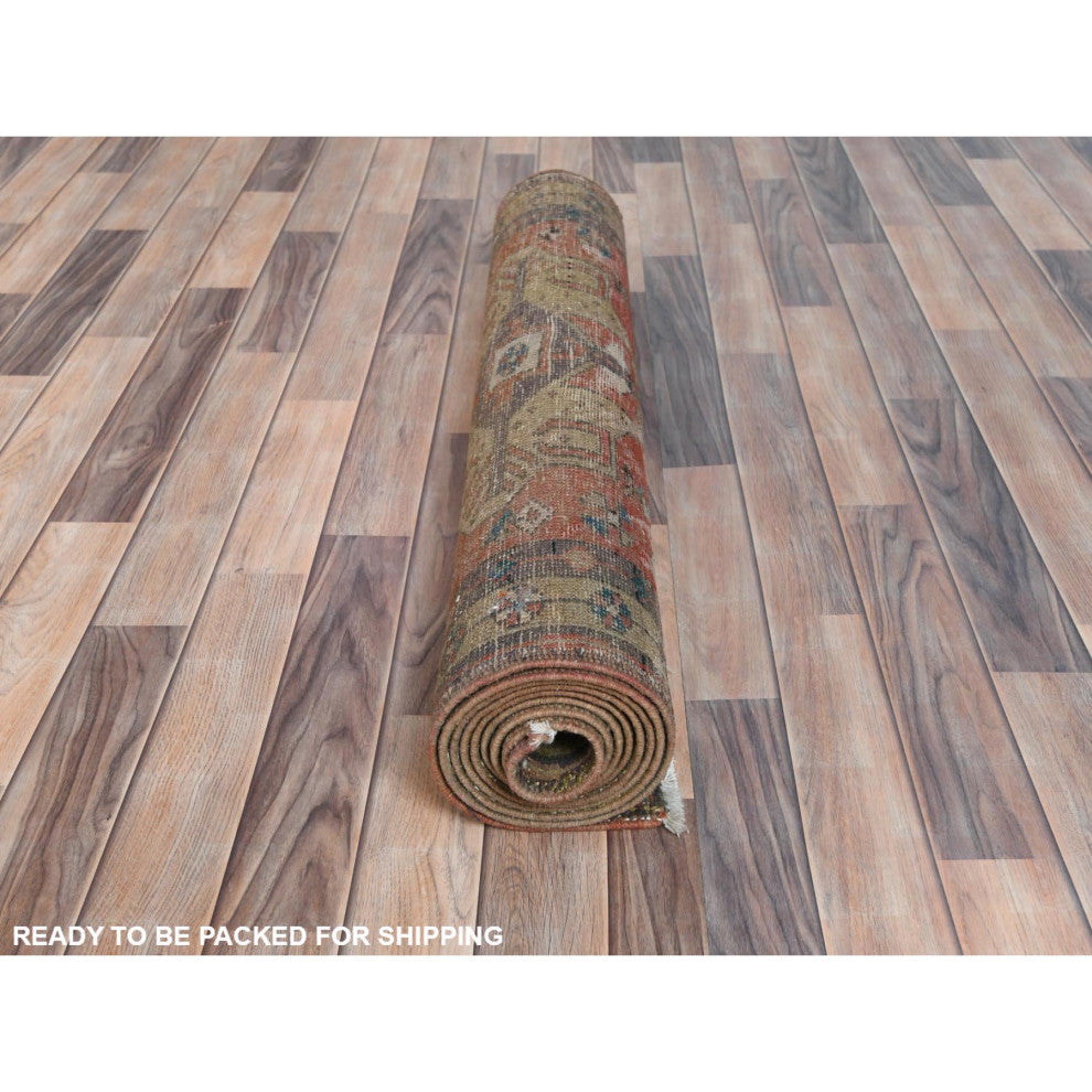 Walnut Brown Northwest Persian Wide Runner Bird Figurines Wool Rug, 3'4"x10'3"