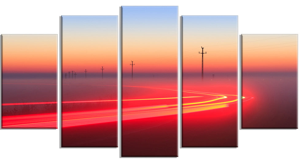 Barcelona Street Traffic Trail, Red, Extra Large Canvas Print, 60"x32", 5 Panels