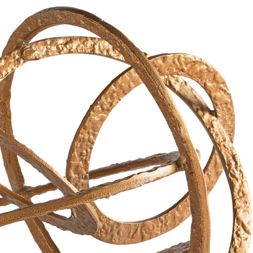 Gorgeous Large Entwined Rings Sculpture Gold Circles Modern Round Hammered Metal