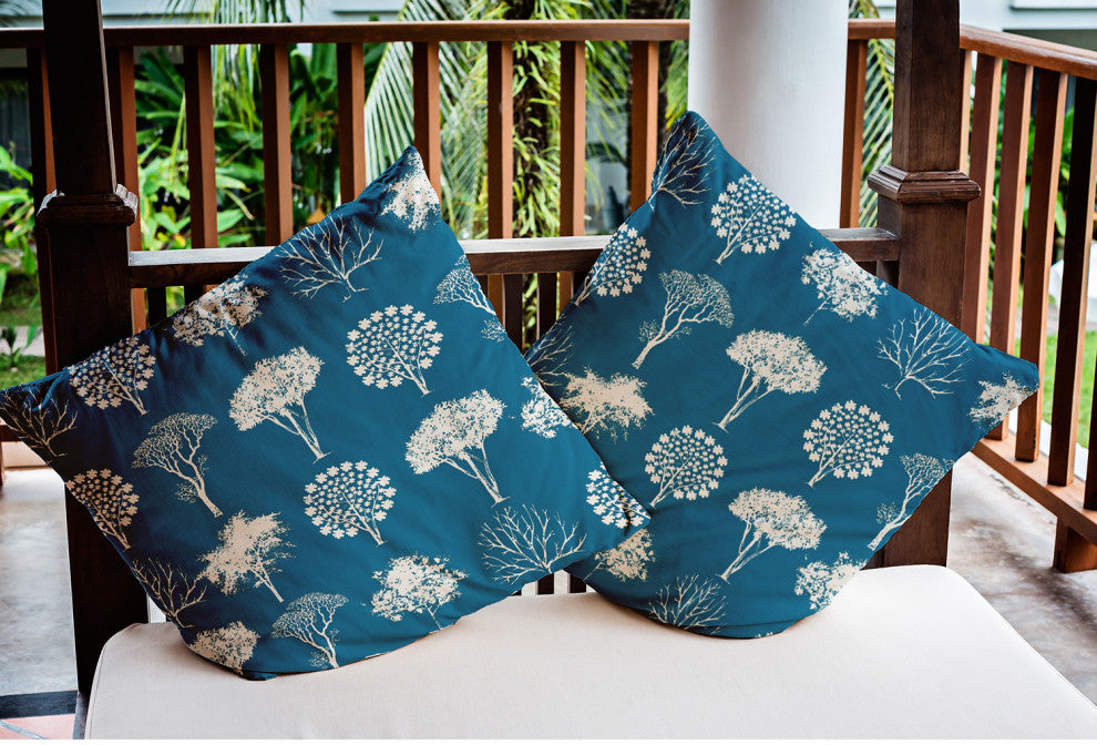 18" x 18" Field of Trees Indoor/Outdoor Polyester Throw Pillow, Autumn Blue