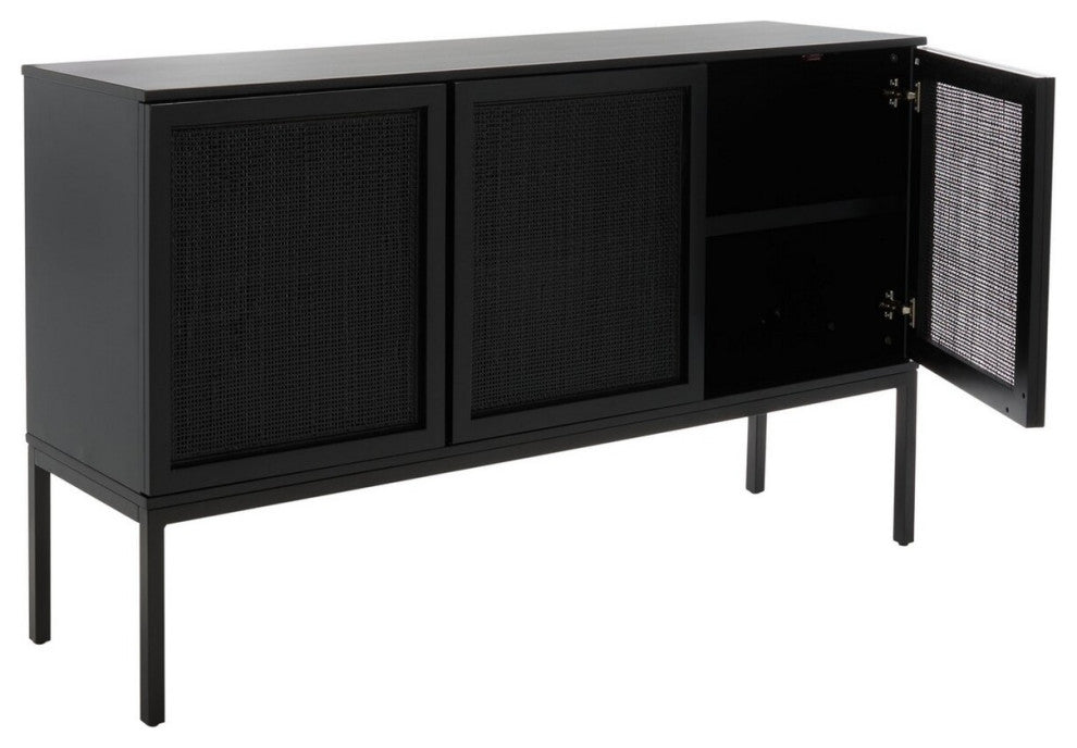 Safavieh Zadie 2 Shelf Rattan Sideboard, Black