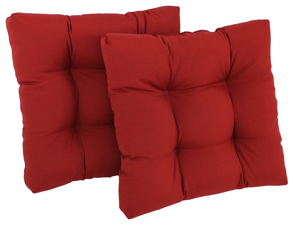 19" Squared Twill Tufted Dining Chair Cushion, Set of 2, Ruby Red