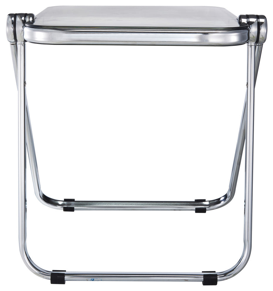 LeisureMod Lawrence Modern Rectangular Folding Table With Aluminum Frame, Transparent Black