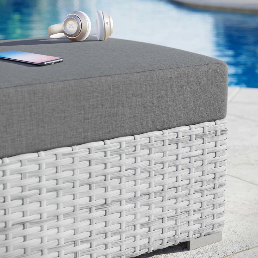 Lounge Chair Ottoman, Rattan, Wicker, Gray, Modern, Outdoor Patio Bistro