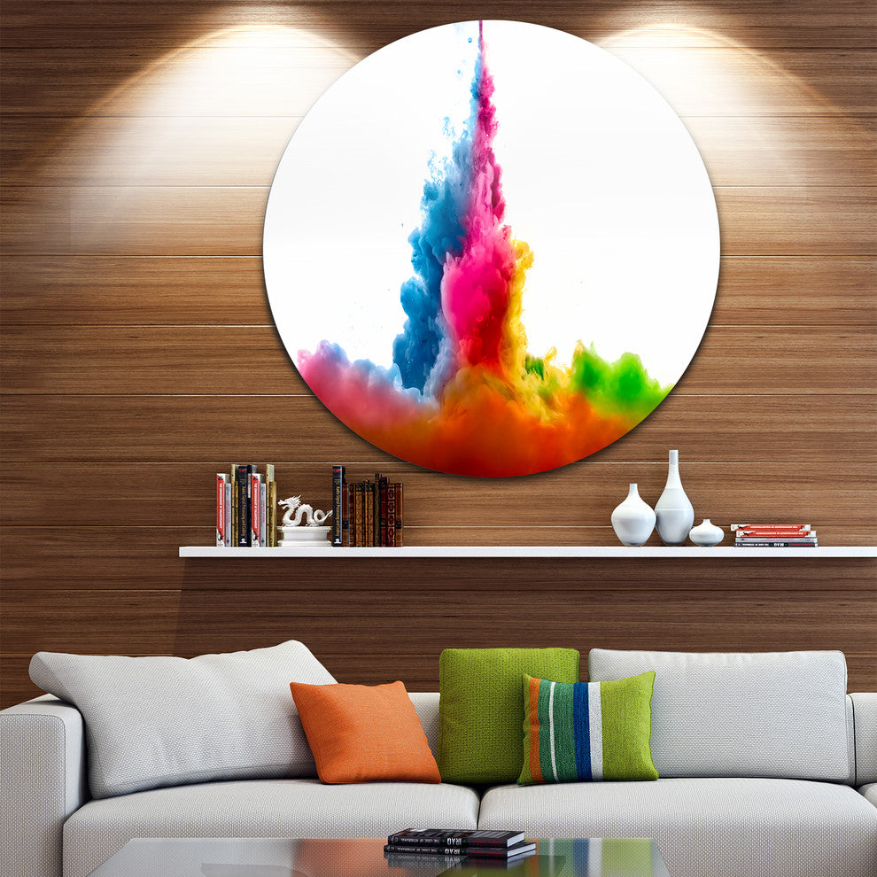 Rainbow Colors Explosion, Abstract Watercolor Round Wall Art, 36"