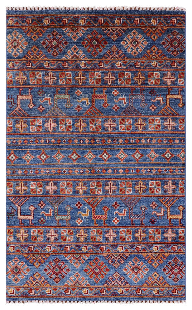 Persian Gabbeh Tribal Hand Knotted Rug 2' 11" X 4' 11" Q5405